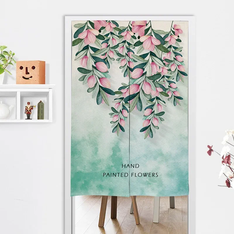 Hand Painted Flowers Leaves Door Curtain Bathroom Partition Curtains Noren Curtain Living Room Kitchen Entrance Doorway Curtains