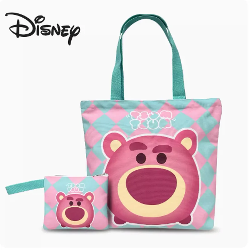 Bolso de hombro con diseño de oso de fresa para mujer, bandolera pequeña y fresca de lona, marca Disney Co