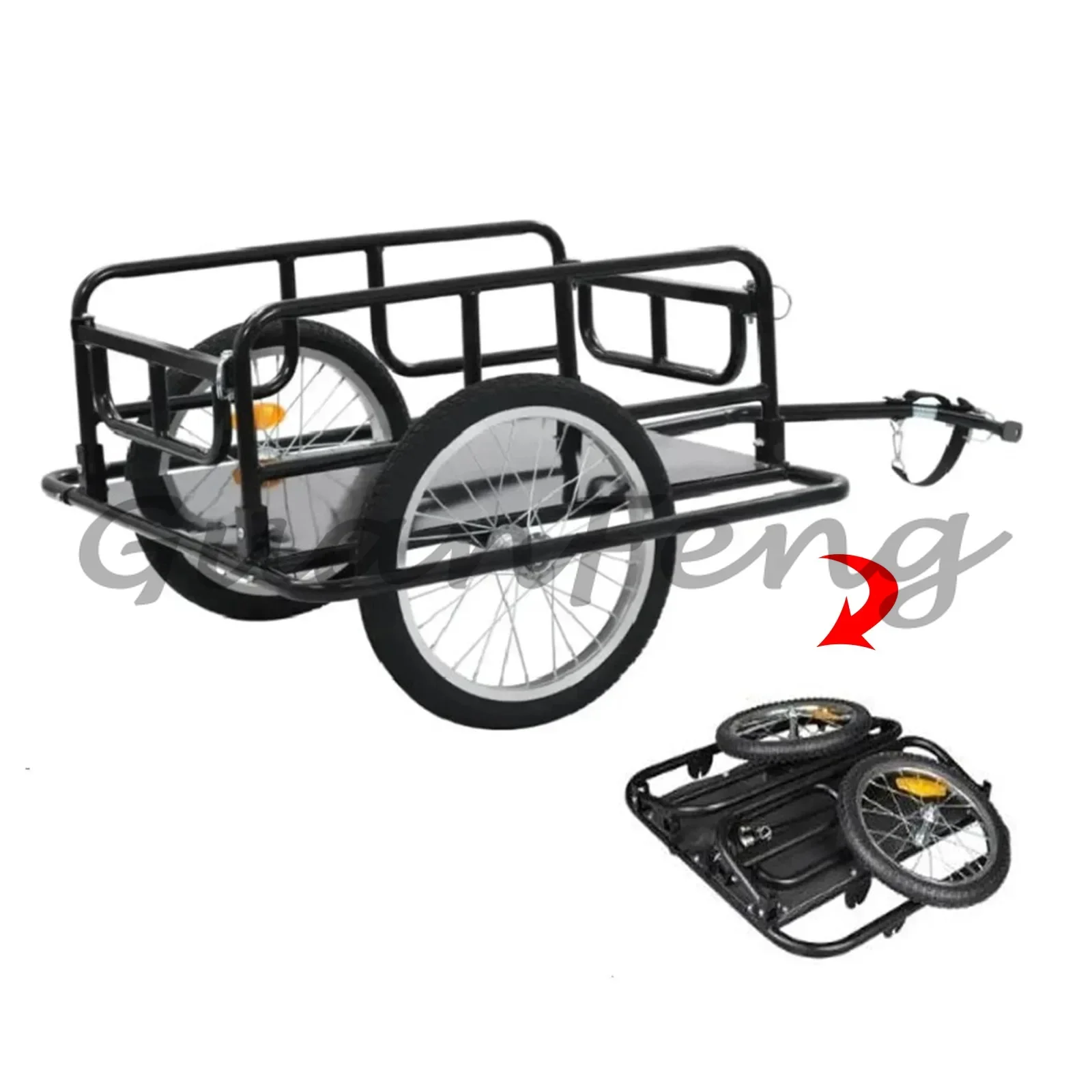 Outdoor Riding Foldable Bicycle Cargo Trailer, Rear Loading Bucket Bike Tow Cart, Towing Tool Cart for Travel Transport