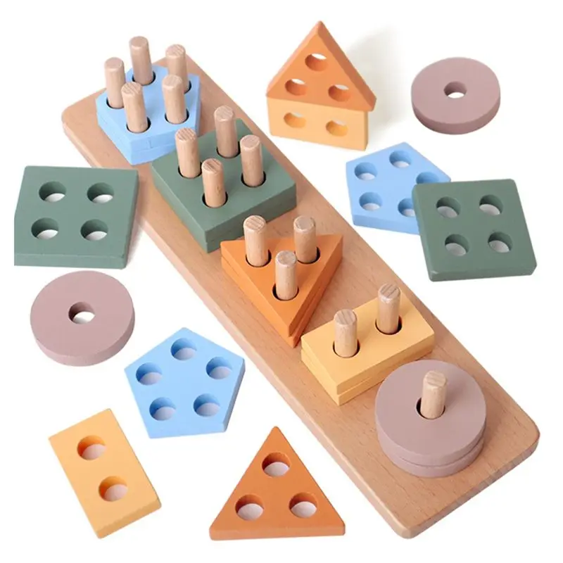 

Wooden Sorting & Stacking Puzzle For Toddlers & Preschoolers, Develops Fine Motor Skills For 1 Year Olds