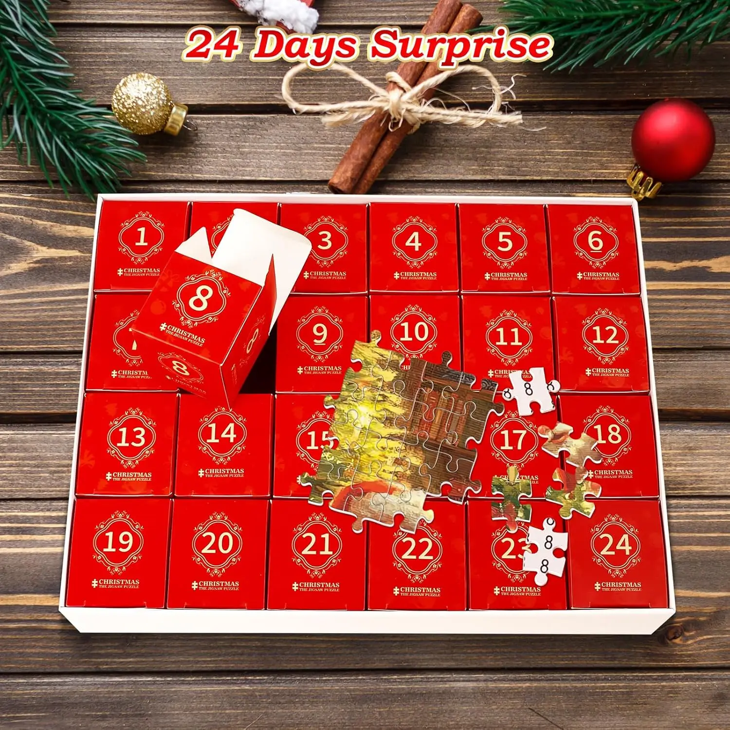 VATOS Advent Calendar Puzzle 2024 Christmas Jigsaw Puzzle Kids 24-Day Santa Countdown Calendar Stocking Stuffers Game Toy Gift