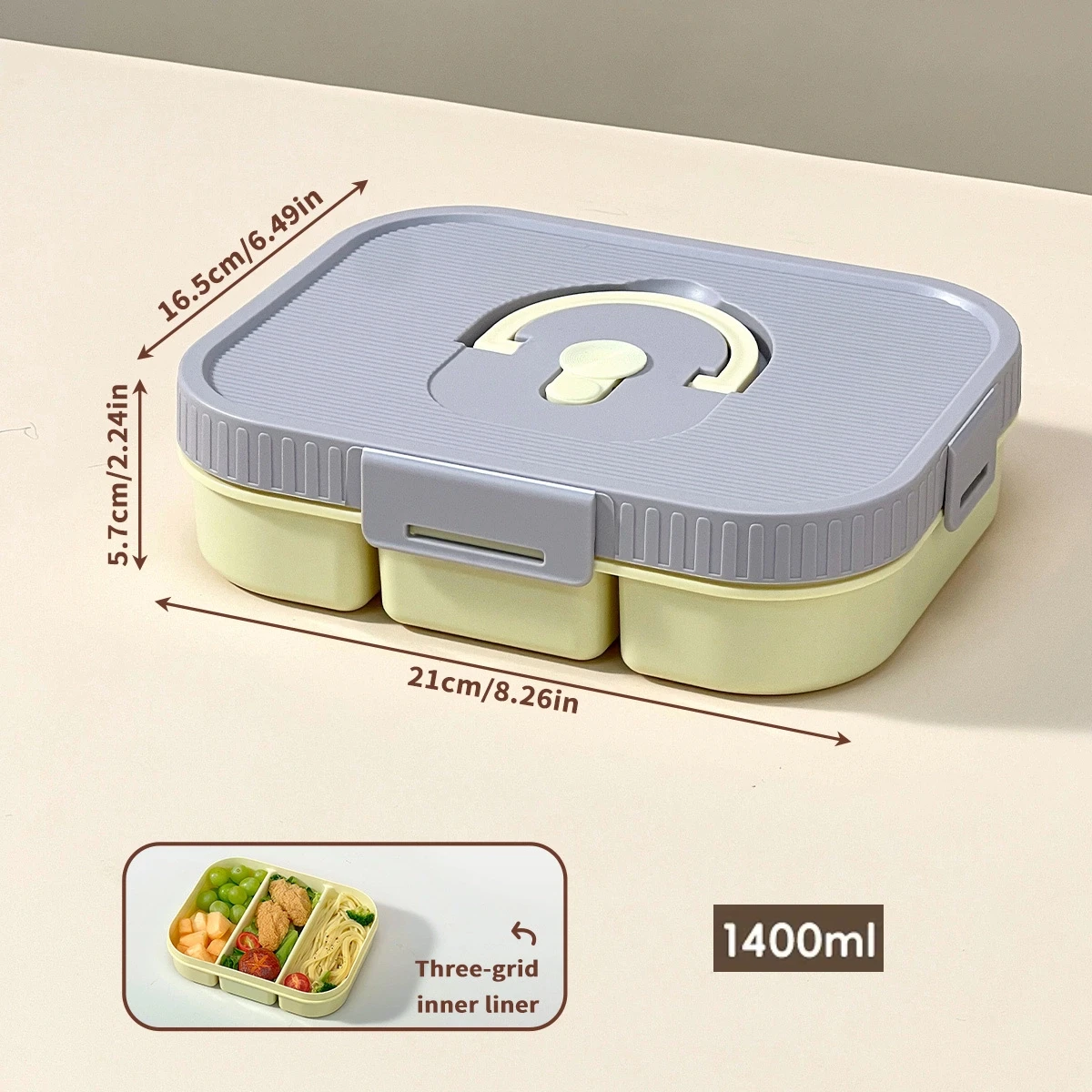 Magnetron Plastic Verdeelde Lunchbox Met Handvat Camping Picknick Draagbare Lekvrije Fruitsalade Voedselcontainer Voor Kinderen Studenten