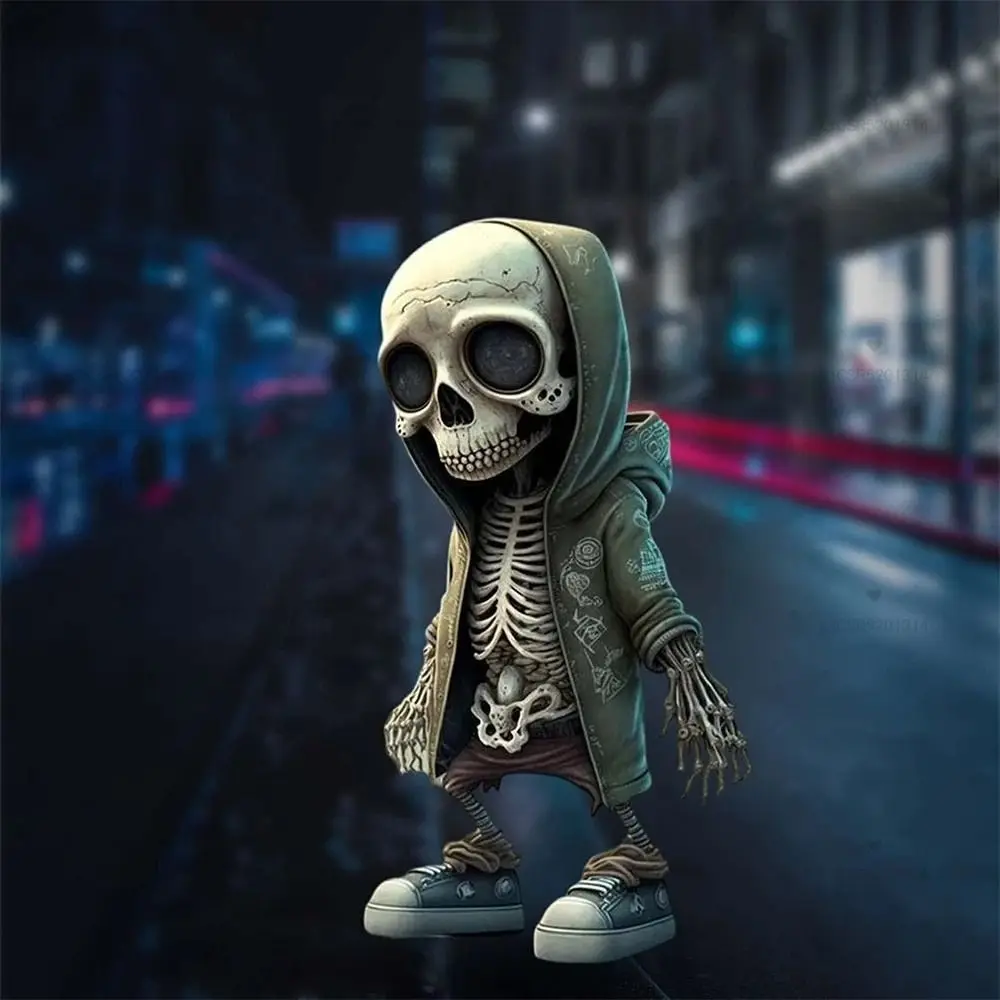 Black Skeleton Figurines Room Decor Resin Miniatures Skull Statue with Jacket Cool Skeleton Doll Halloween