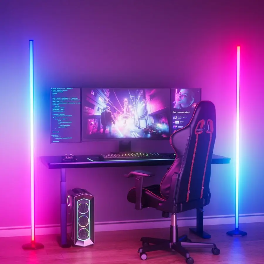 

Напольный угловой светильник (2 шт.), 65 RGB-цветов, меняющий цвет, с пультом ДУ, диммируемый светодиодный угловой светильник с синхронизацией музыки, современный дизайн