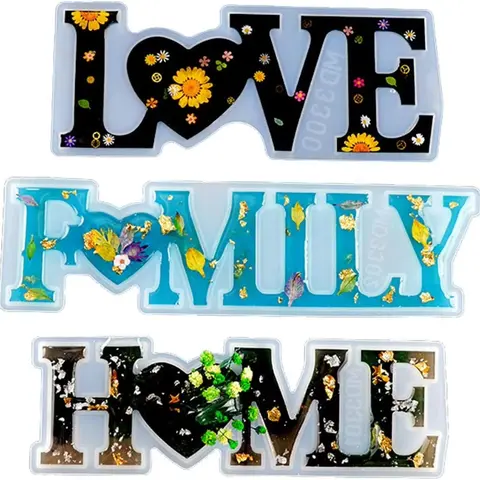 3-Piece Silicone Resin Mold for Home and Family Love Slogans, Suitable for Epoxy Resin Casting, Jewelry Making