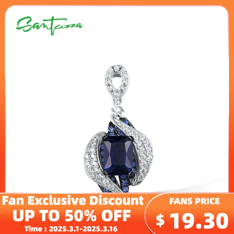 SANTUZZA Pure 925 Sterling Silver Solitaire Pendant For Women Sparkling Blue White Cubic Zirconia Trendy Gorgeous Fine Jewelry