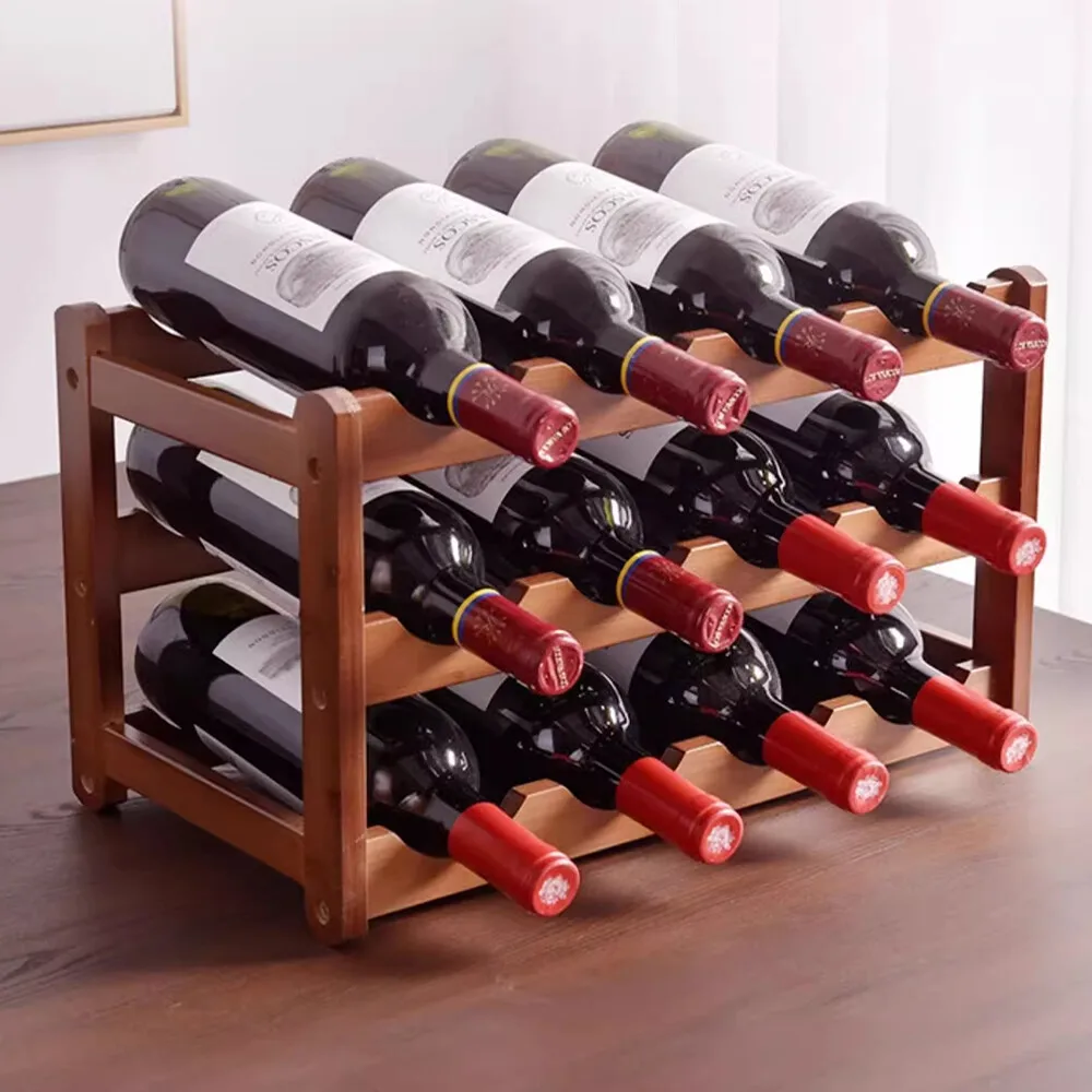 

Durable Bamboo Wine Rack 3 Tiers 12 Bottle Wine Storage Cabinet Shelf Holders