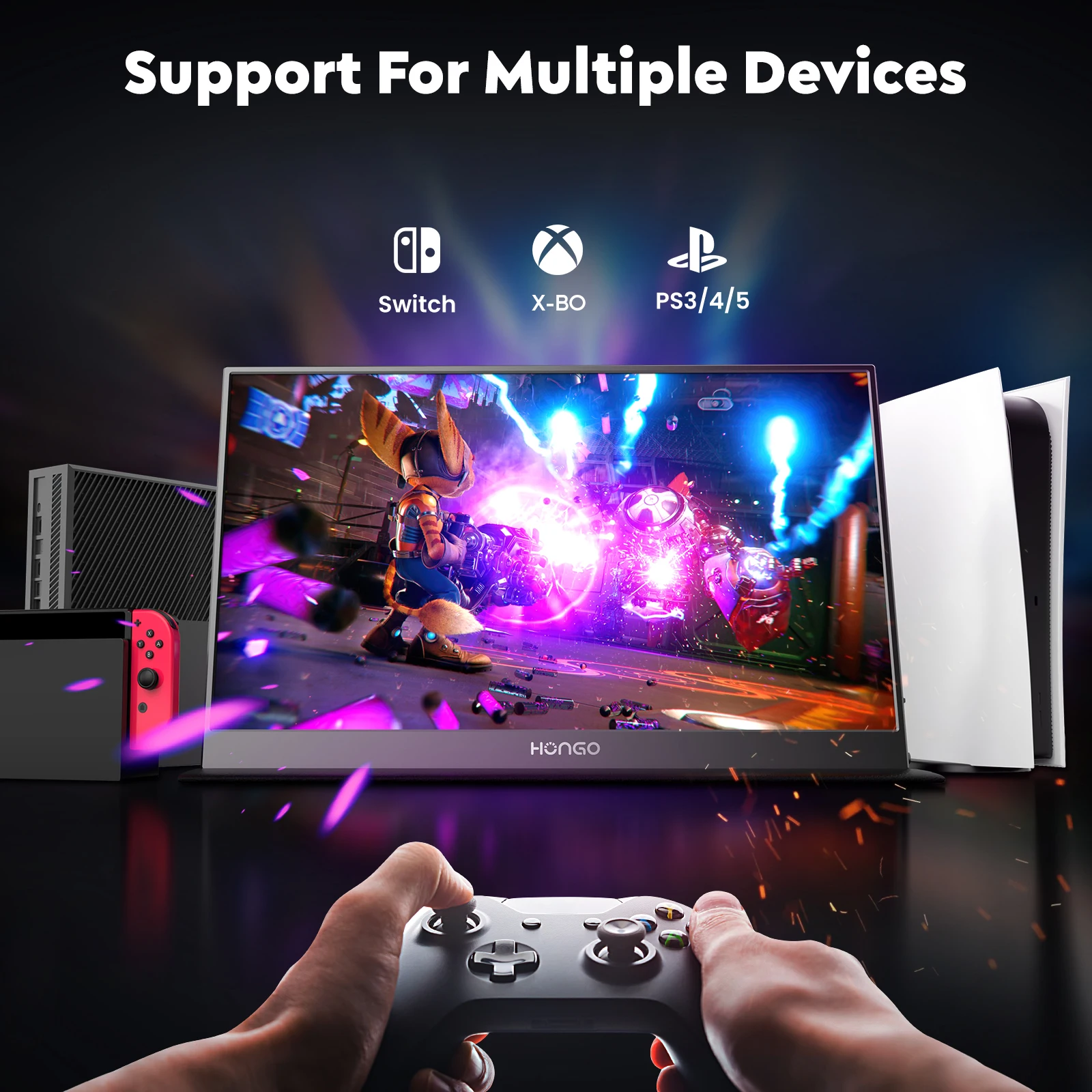 شاشة Amoudo المحمولة 15.6 بوصة 1080P FHD شاشة محمولة IPS شاشات متنقلة مع مكبرات صوت، شاشة تمديد للعناية بالعين