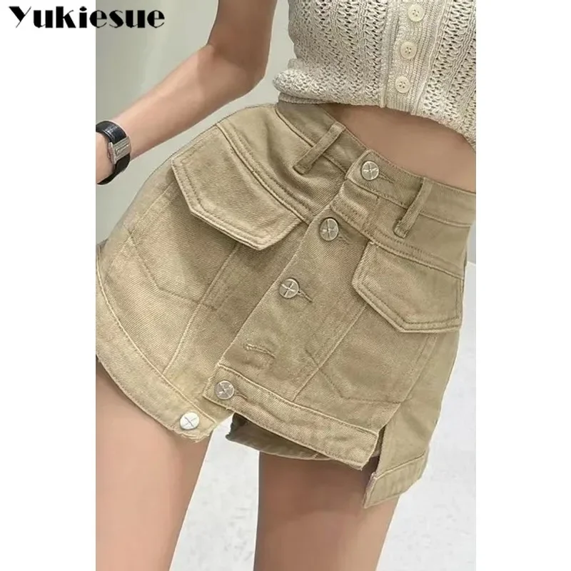 

2025 new Summer Elegance Versatile Buckle High Waist Slim Design High Waist A-line Skirt Pants for Women