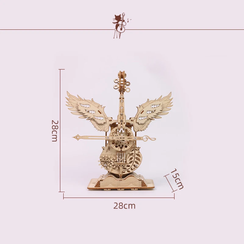 NEW DIY 3D Puzzle Wooden Miniature Building Kit Angel\'s Instrument Cello Jigsaw Puzzle With Music for Children Birthday Gifts