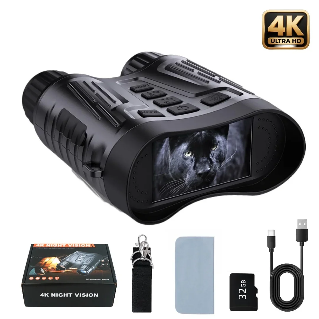

4K Мини-бинокль ночного видения с 3,2-дюймовым TFT-экраном, 8-кратным зумом, инфракрасным излучением, опциональная карта памяти 32 ГБ для охоты, кемпинга, наблюдения за дикой природой