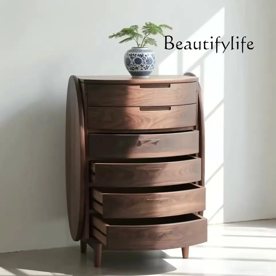 Minimalistyczna włoska komoda z orzecha czarnego z Ameryki Północnej, szafka z litego drewna z szufladami, szafka do salonu, szafka artystyczna do przechowywania, owalna szafka.