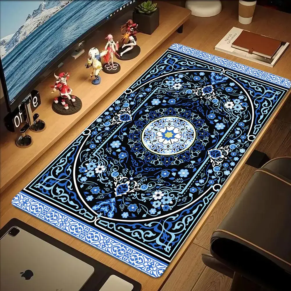 

Blue Persian Theme Mouse Pad Large Computer Office Game Table Mats XXL Rubber Anti-slip Gaming Keyboard Mousepads Long Desk Pads