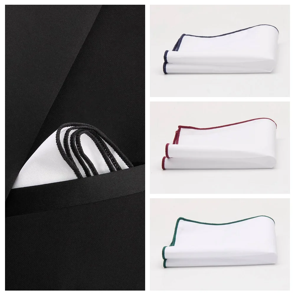 10-個ファッションメンズポケットタオルスーツアクセサリーハンカチスクエアコットンホワイトカラーエッジスクエア