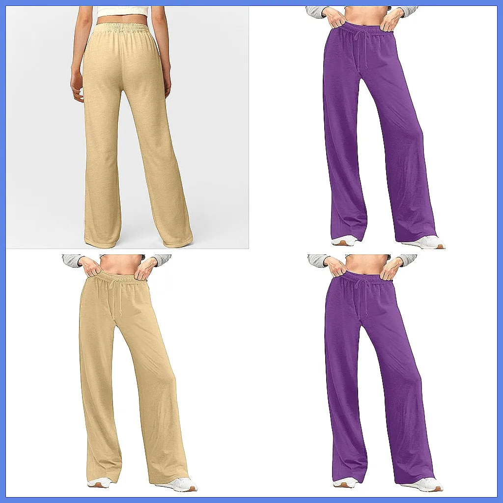 

Women's Solid Color Stretch Pants, Loose Straight Leg with Pockets - Casual, Versatile & Comfortable Daily Wear