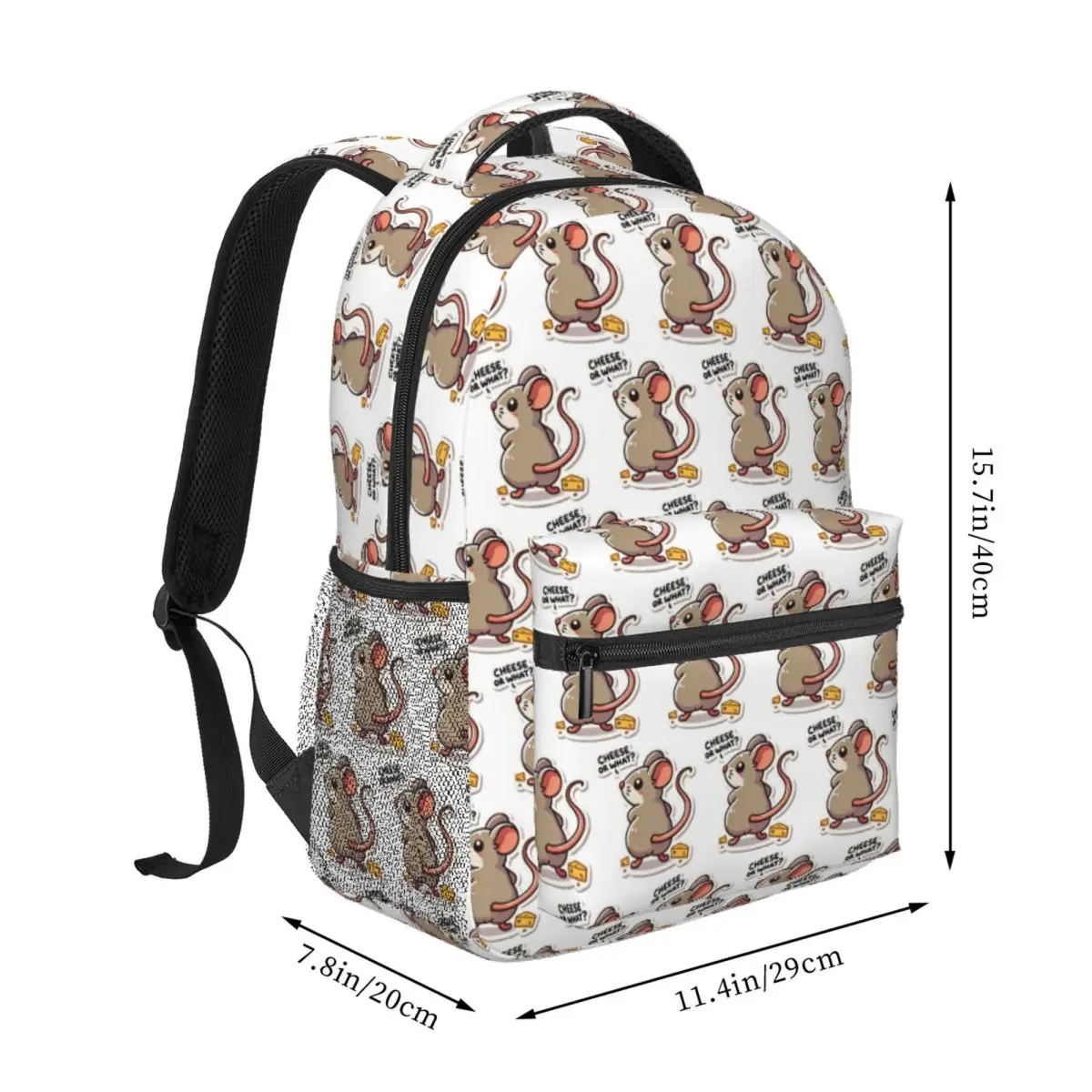 Cheese Or What. Funny Little Mouse With Cheese Backpack Student BookBag Kids School Bag Laptop Shoulder Bags for Men Women