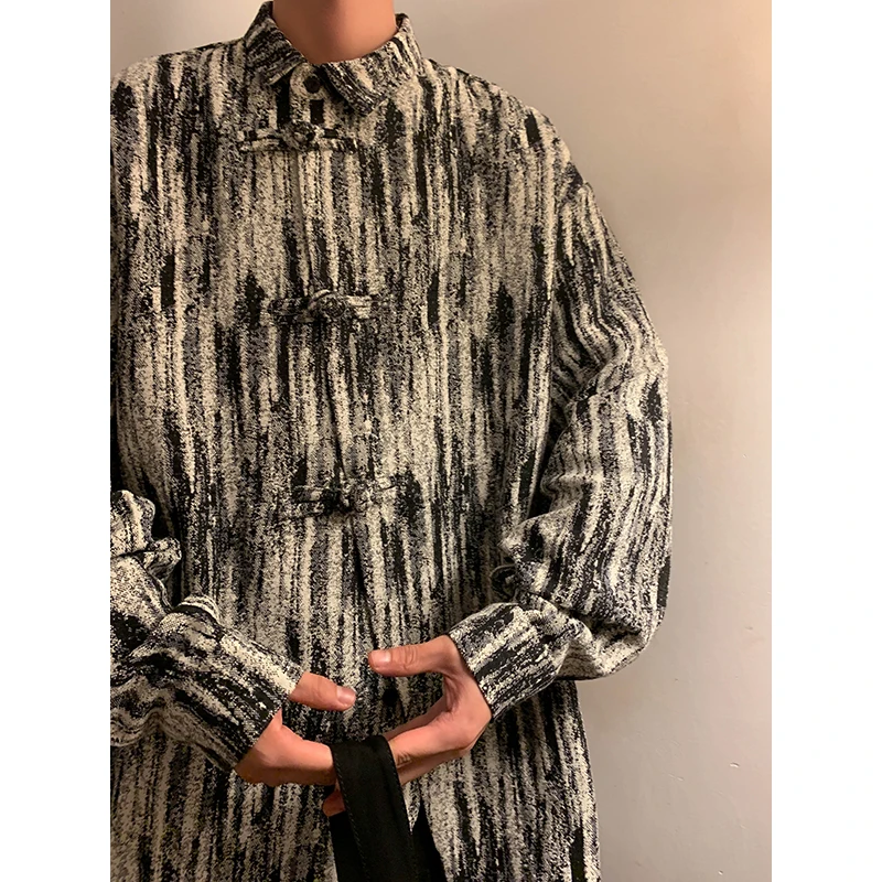 

Retro American Sle Men's irt Tie Dye Spring Autumn Trendy High End Feeling Haome Long Sve Button up Striped irt