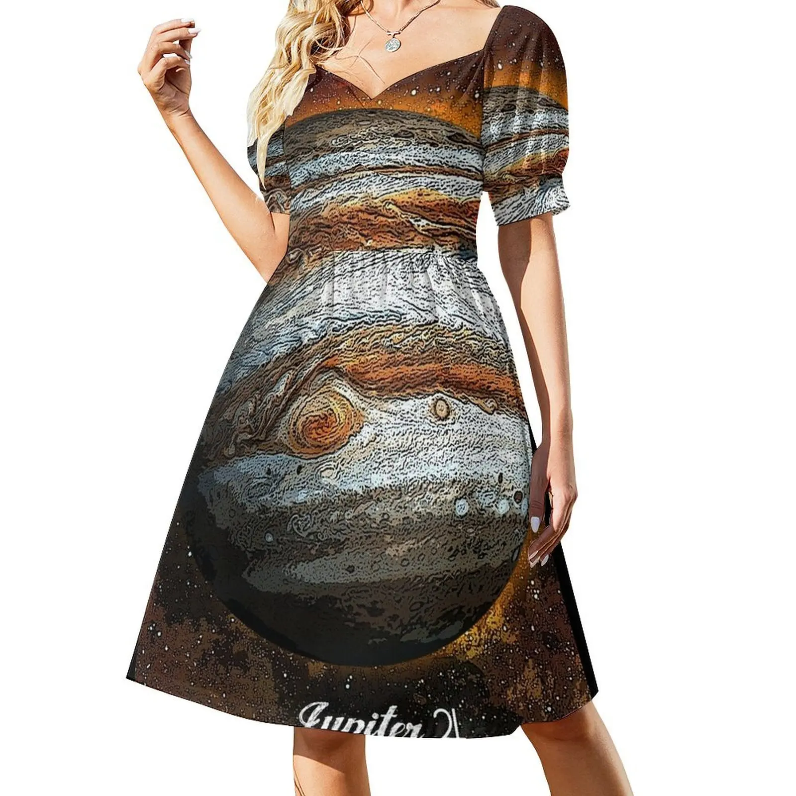 

Planet Jupiter in Space Short Sleeved Dress Summer women's clothing Woman dresses Evening dresses ceremony dresses Dress