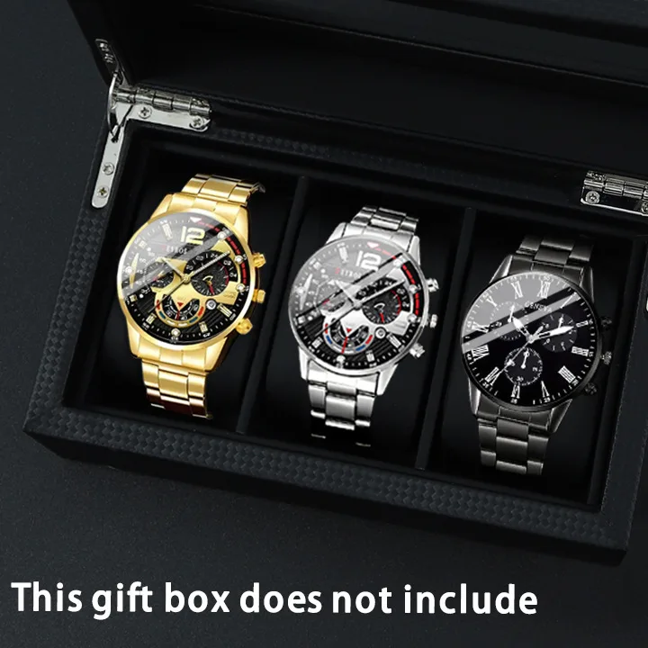 

3PCS Men's Watch Set Trendy Fashion Business Digital Scale Circular Dial Quartz Watch Set Suitable for Daily Clothing Matching