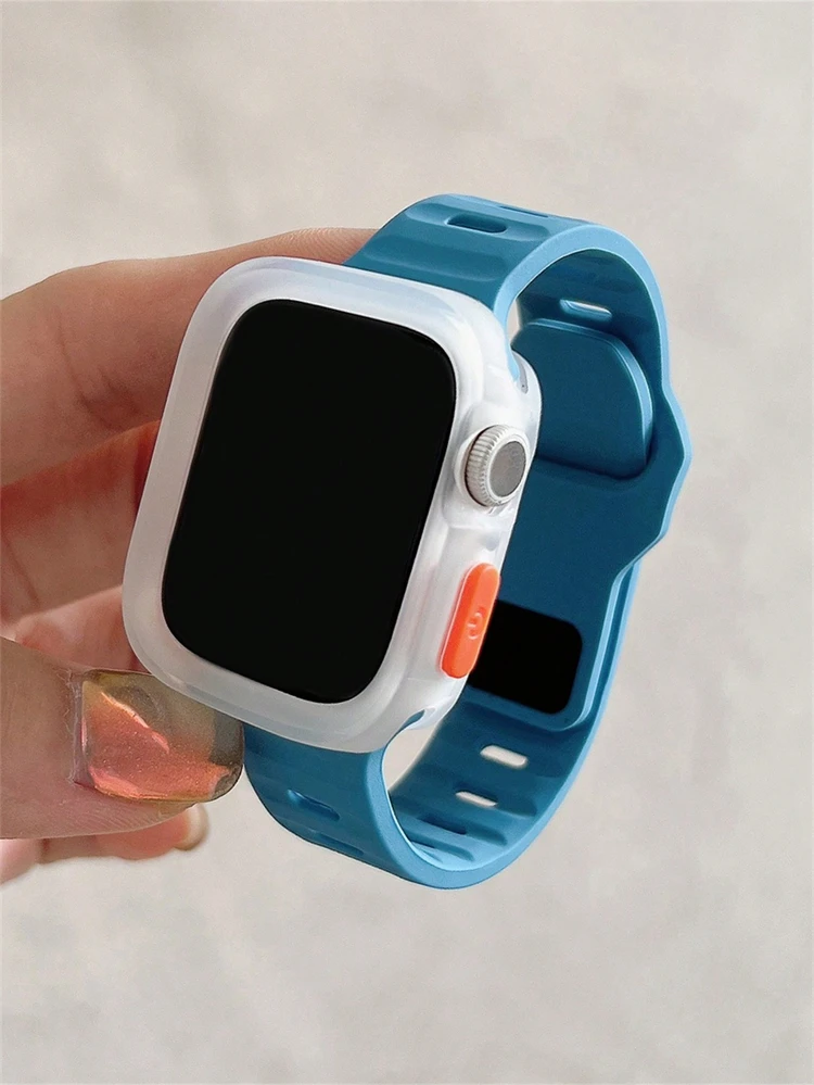 New Sport Case+Strap For Apple Watch Band 44mm 40mm 45mm 41mm Ultra 49mm Boy Silicone Band correa For iWatch series 9 8 7 6 SE 5