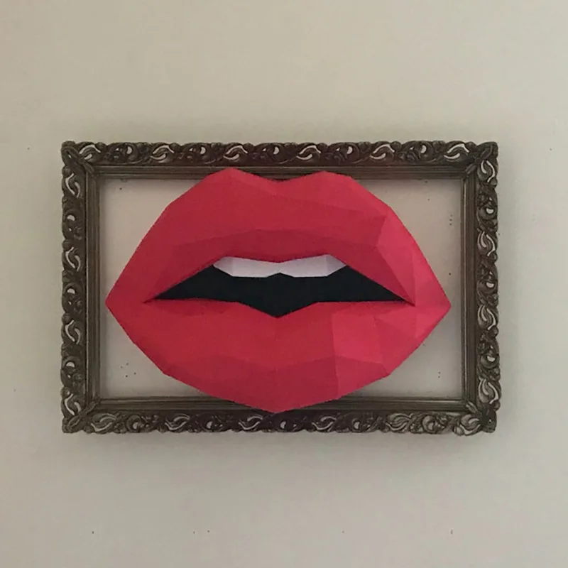 

36cm animal model red lips mouth Animal Sculpture red lips Papercraft bedroom Living Room handmade DIY Geometric origami model