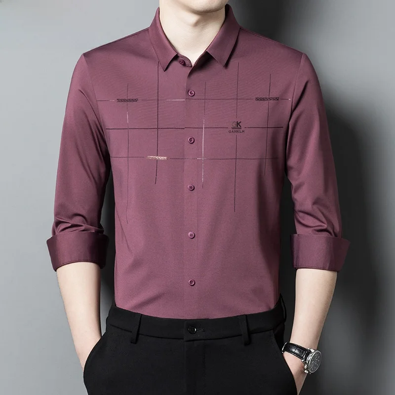 

Ele Long Sve Thin irt for Wedding Banquet Attendees Men's Spring Autumn High End Faionable Slim Fit irt