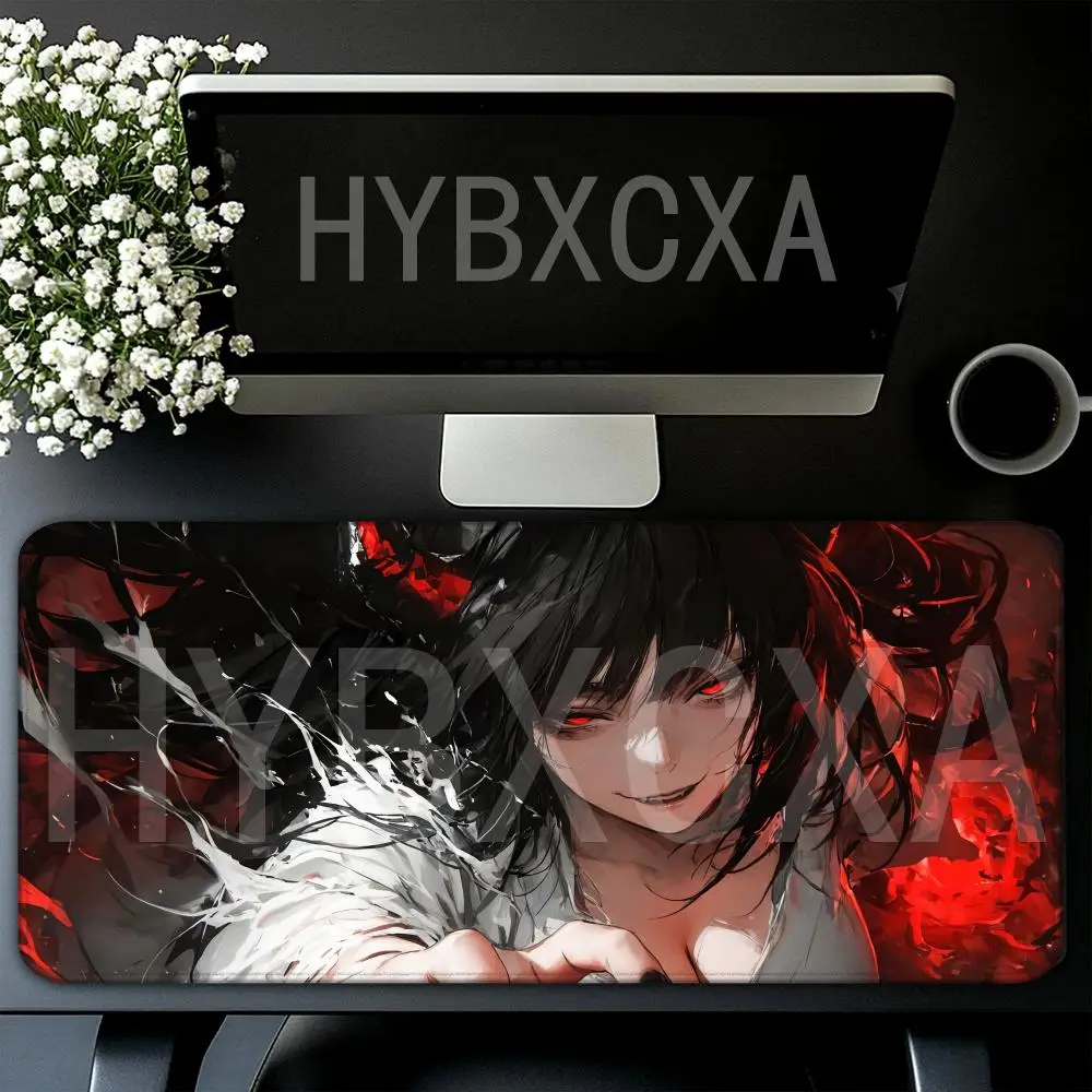 HYBXAXC Dark Devil Horn Red Eyes Anime Girl Large Extended Gaming Mouse Pad Grunge Goth Aesthetic Non-Slip Rubber Desk Mat