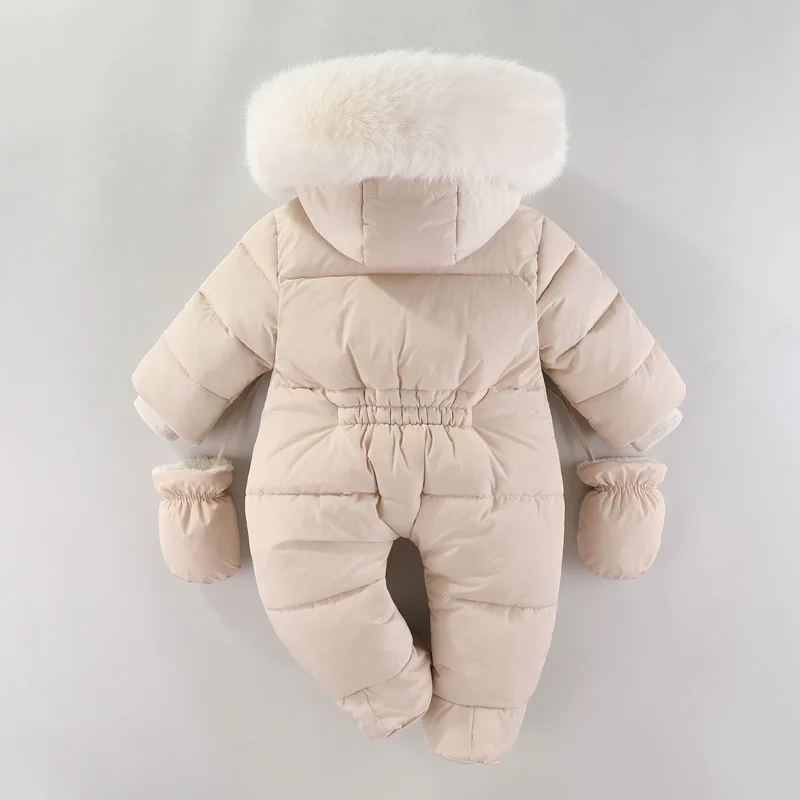 0-24M Newborn Baby Boy Girl Bodysuit Romper+Gloves Winter Thicken Velvet Hooded Children Outerwear One-piece Kid Clothes A1271