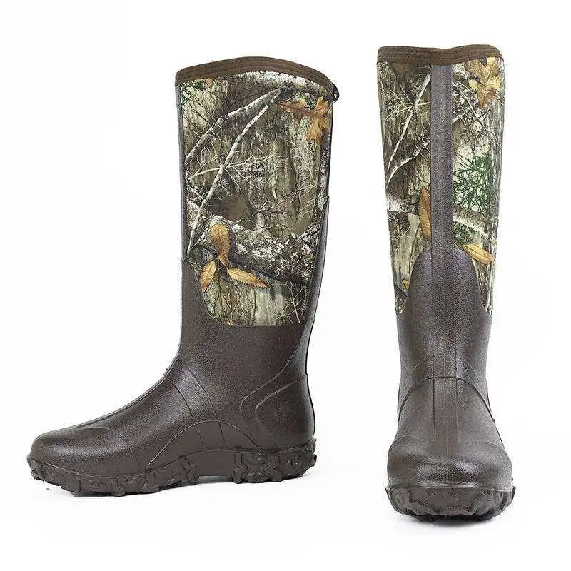 Biomimetic camouflage patterned hunting boots and shoes, cold resistant and warm fishing rain boots and fishing equipment