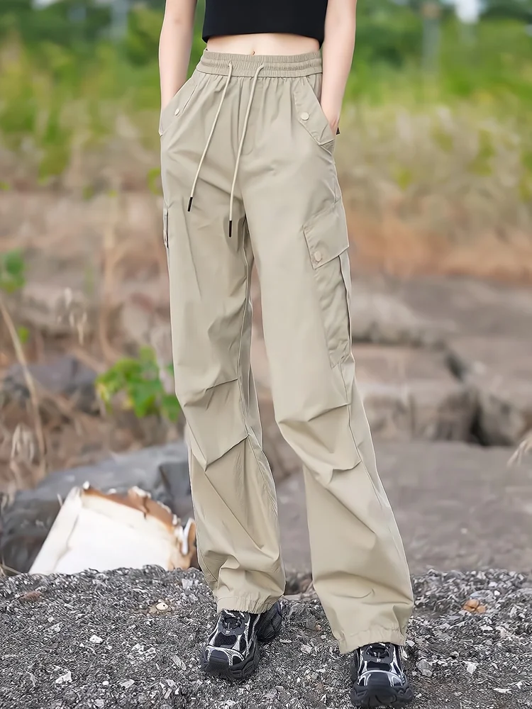 初秋薄手ワークウェアレディースパンツ2025春新作速乾スポーツカジュアルストレートレッグロングパンツ通勤スリーハイウエスト...