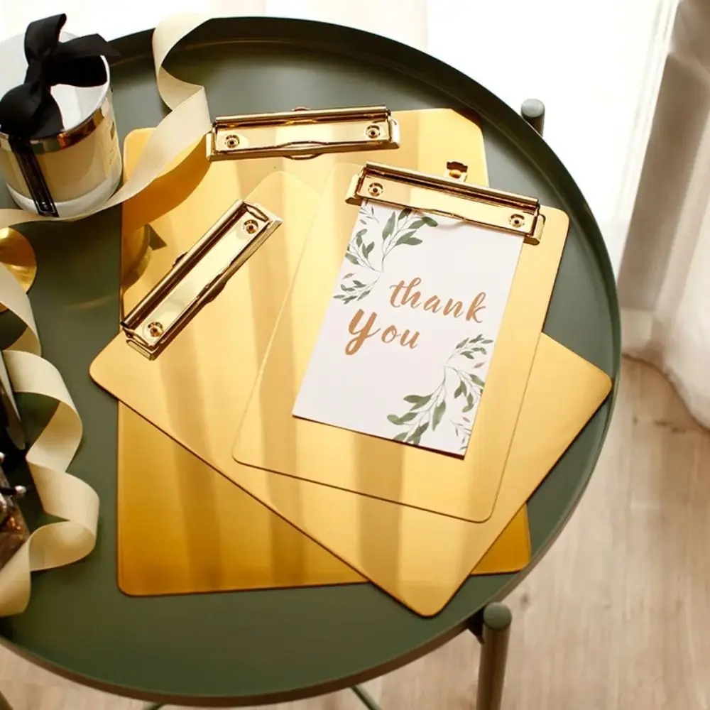 

Portable Golden Writing Clipboard Durable Stationary Paper Organizer Drawing Signing Writing Stainless Steel File Folder Memo