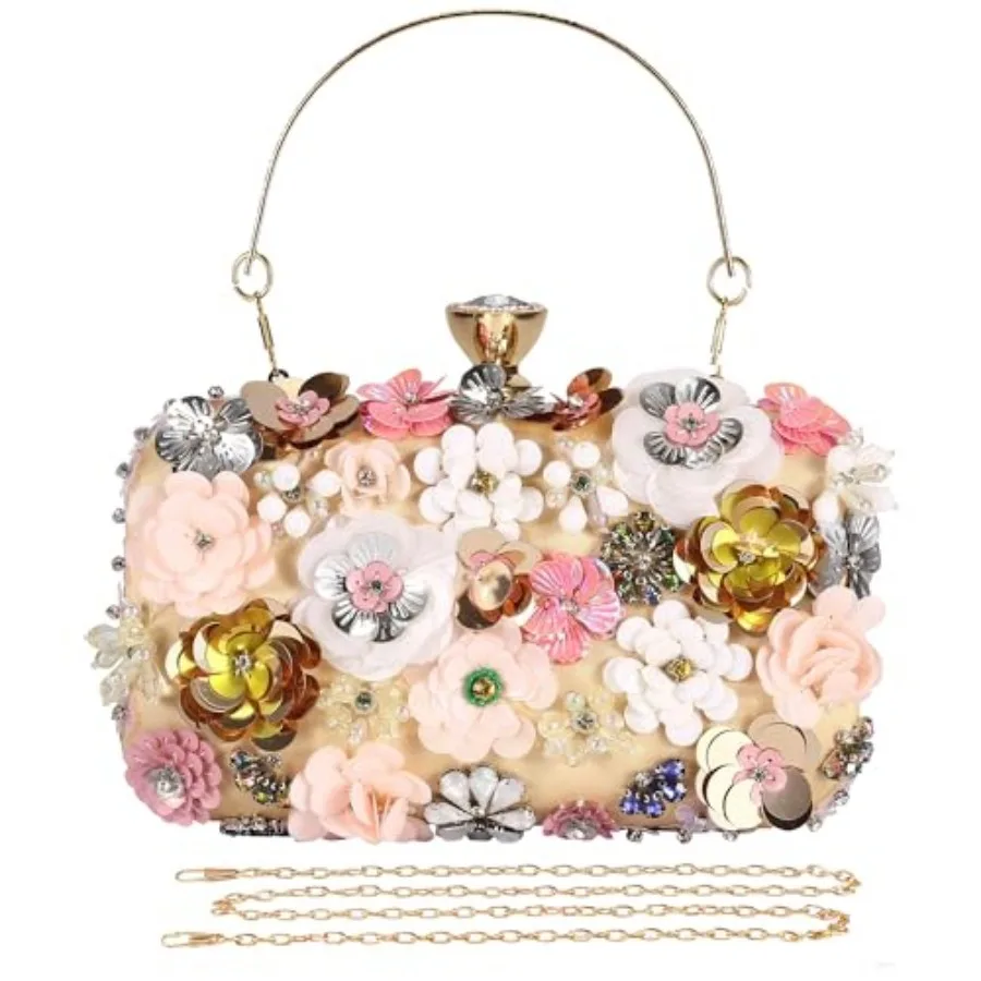 

Selighting Colorful Flower Clutch Purse for Women Formal Evening Bag Beaded Pearl Purse for Wedding Prom Party Handbags