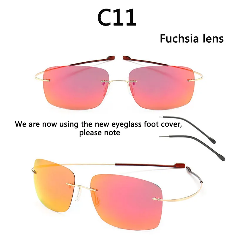 NEW Cool 100% Pure Titanium Rimless Sunglasse Polarized Lenses Grey Super Thin Lenses Sun-shade UV protection UV400 spring leg