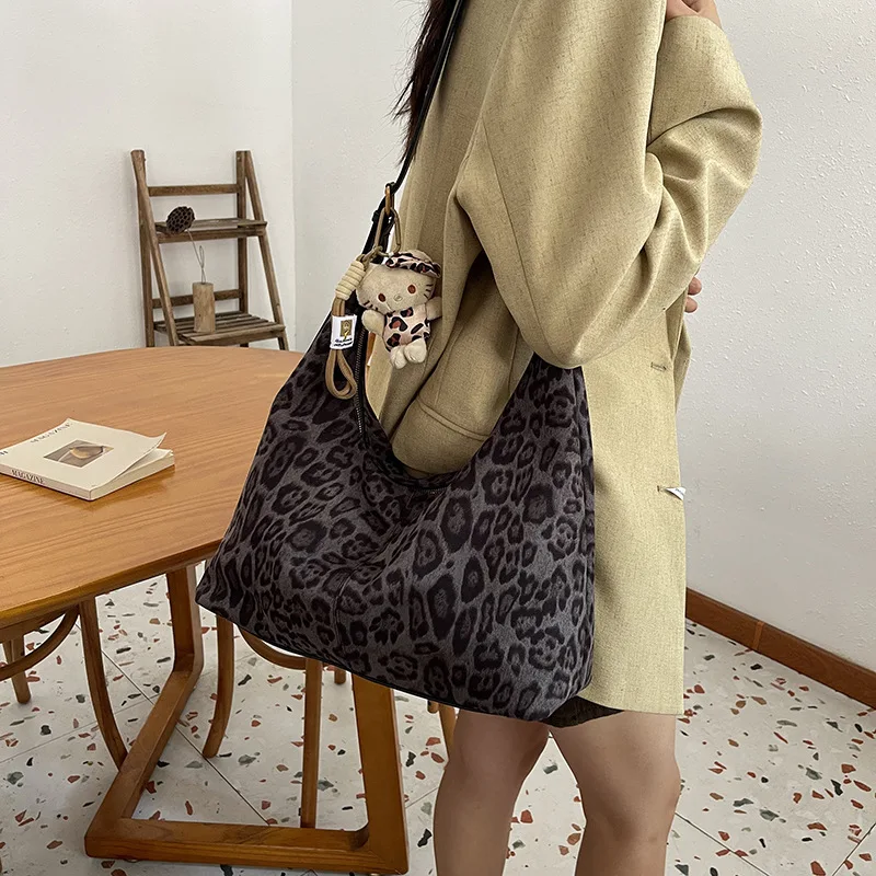 Trendy Large Leopard Hobos Shouler Crossbody Bags for Women Handbags Purses 2024 New Vintage Ladies Messenger Bag