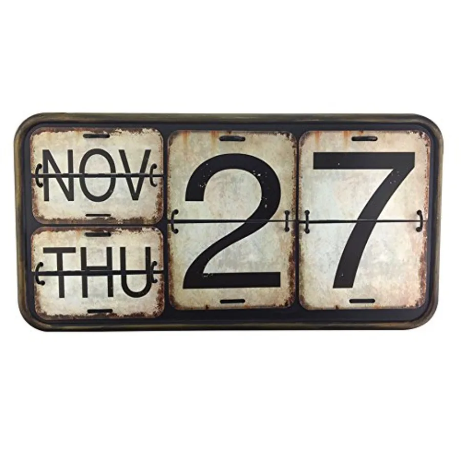 

Home Metal Wall Calendar Shabby Chic Perpetual Flip Calendar for Office Bar Decoration Square Shape Distressed Finish Wall Hang