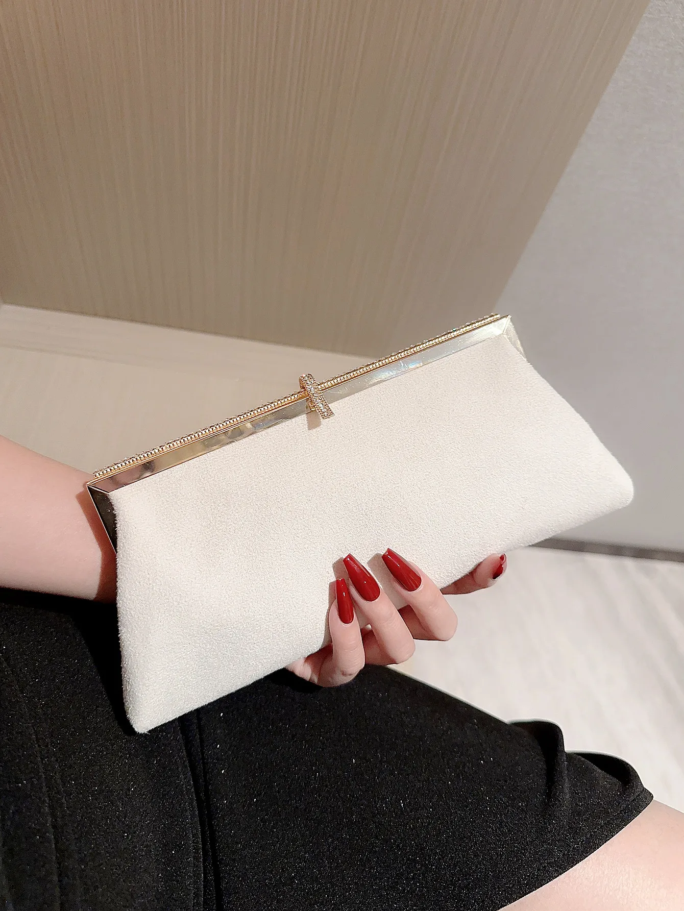 Women\'s temperament velvet fish hook rhinestone decorated evening bag clutch bag party bag prom bag dress bag evening bag weddin