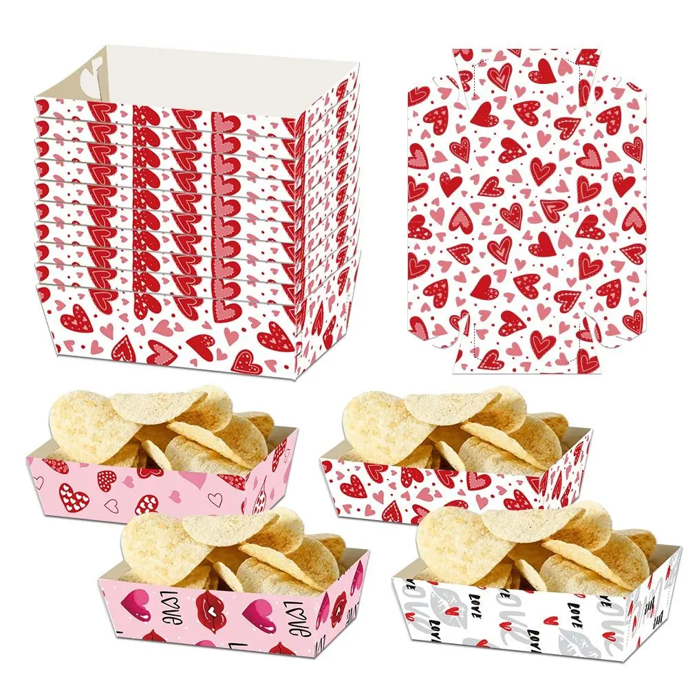 

12Pcs/Set Creative Disposable Paper Food Trays Paper Boat-Shaped Trays Valentine's Day Dinner Plate Rectangular Festival