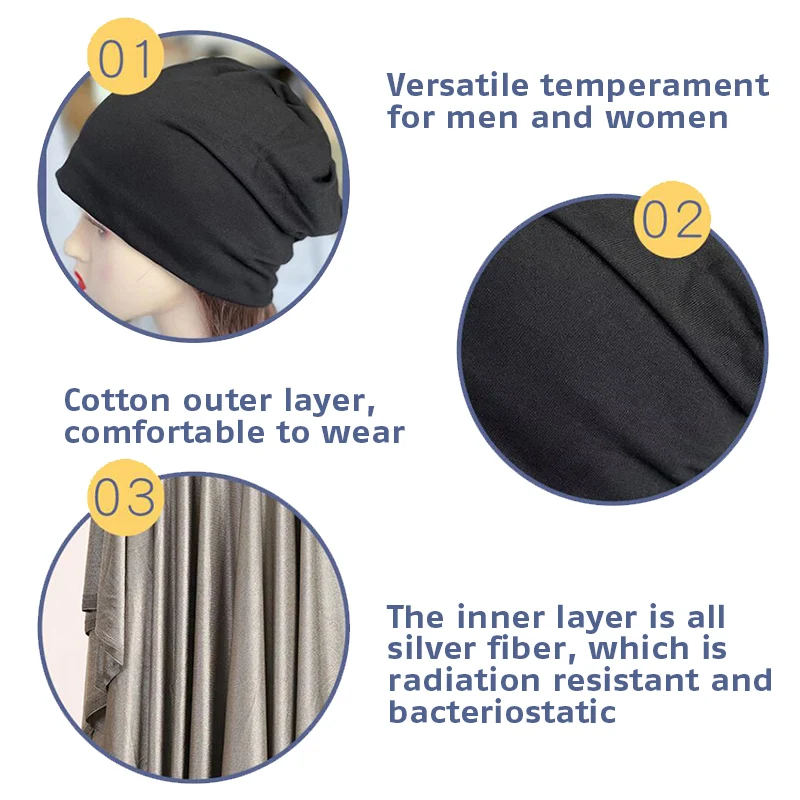 Silver Fiber Electromagnetic Wave Rfid Shielding Multicolor Emf Protection Hat Rf/microwave Protection Beanie Brain Protective