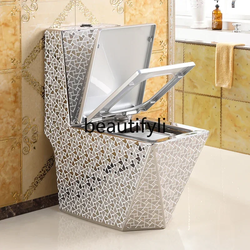 N178   Household retro silver toilet siphon water-saving creative toilet square diamond color toilet