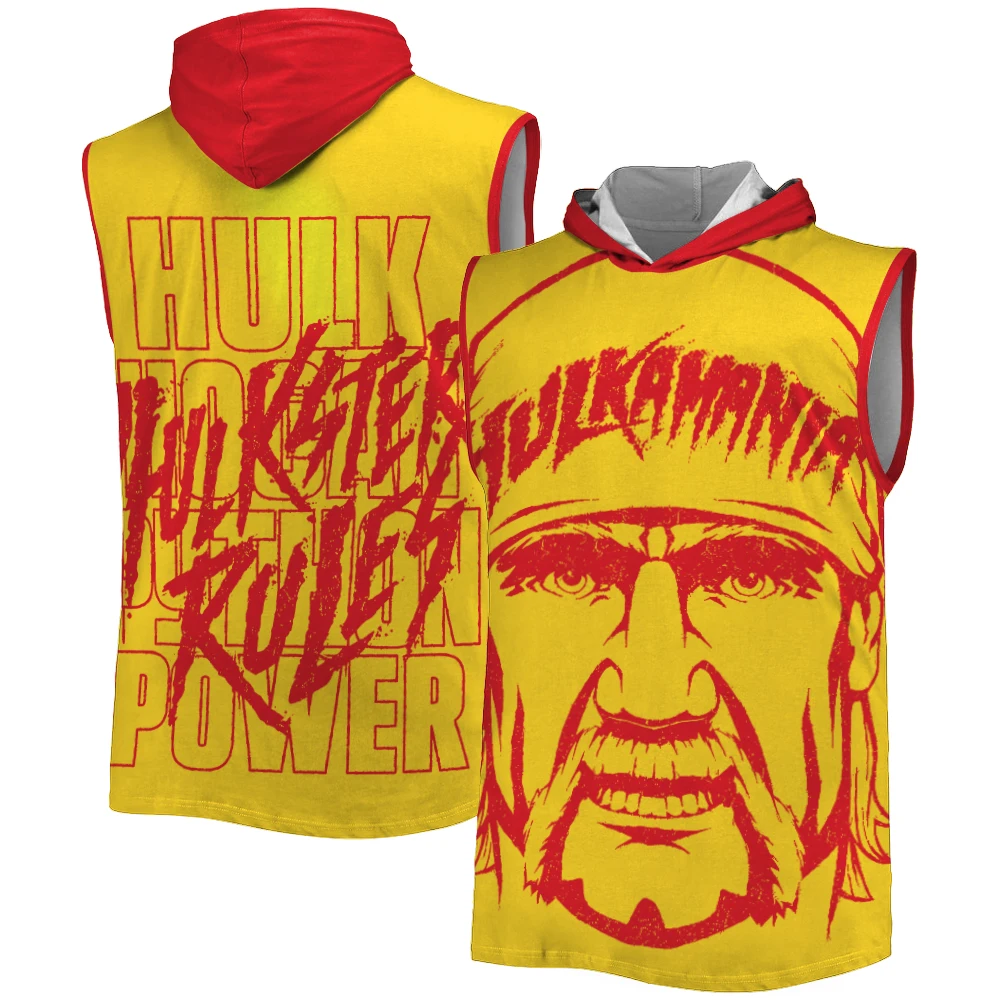Men's Yellow Hulk Hogan Hulkster Rules Hooded Tank Summer Breathable Gym Tank Top Youth Sports Street Sleeveless Hoodie 2026