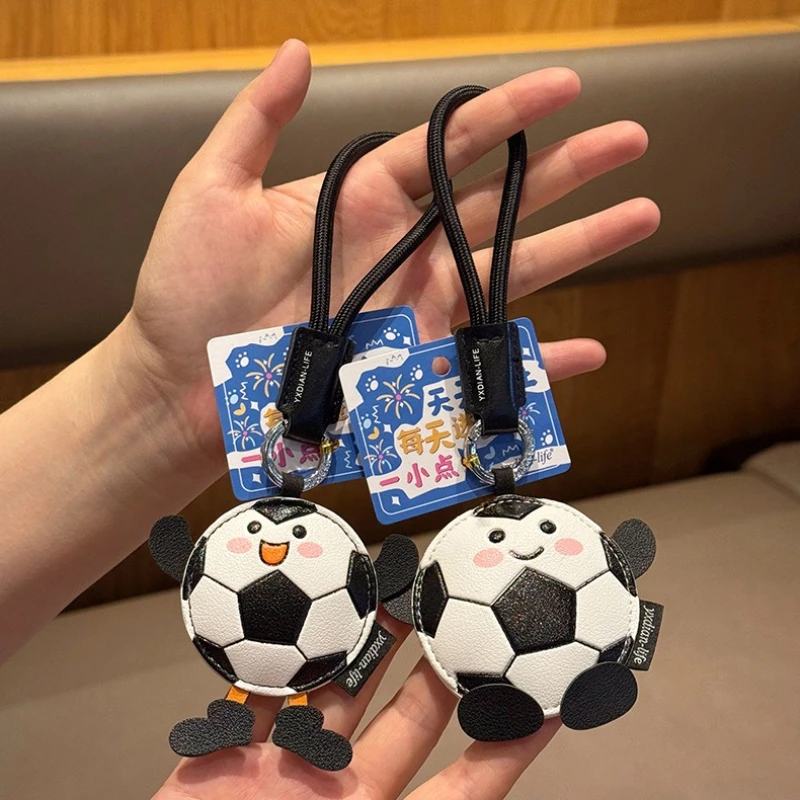 Kawaii Football Keychain, Cute Soccer Ball Bag Charm with Strap, PU Leather Sports Key Ring, Perfect Gift for Soccer Fans