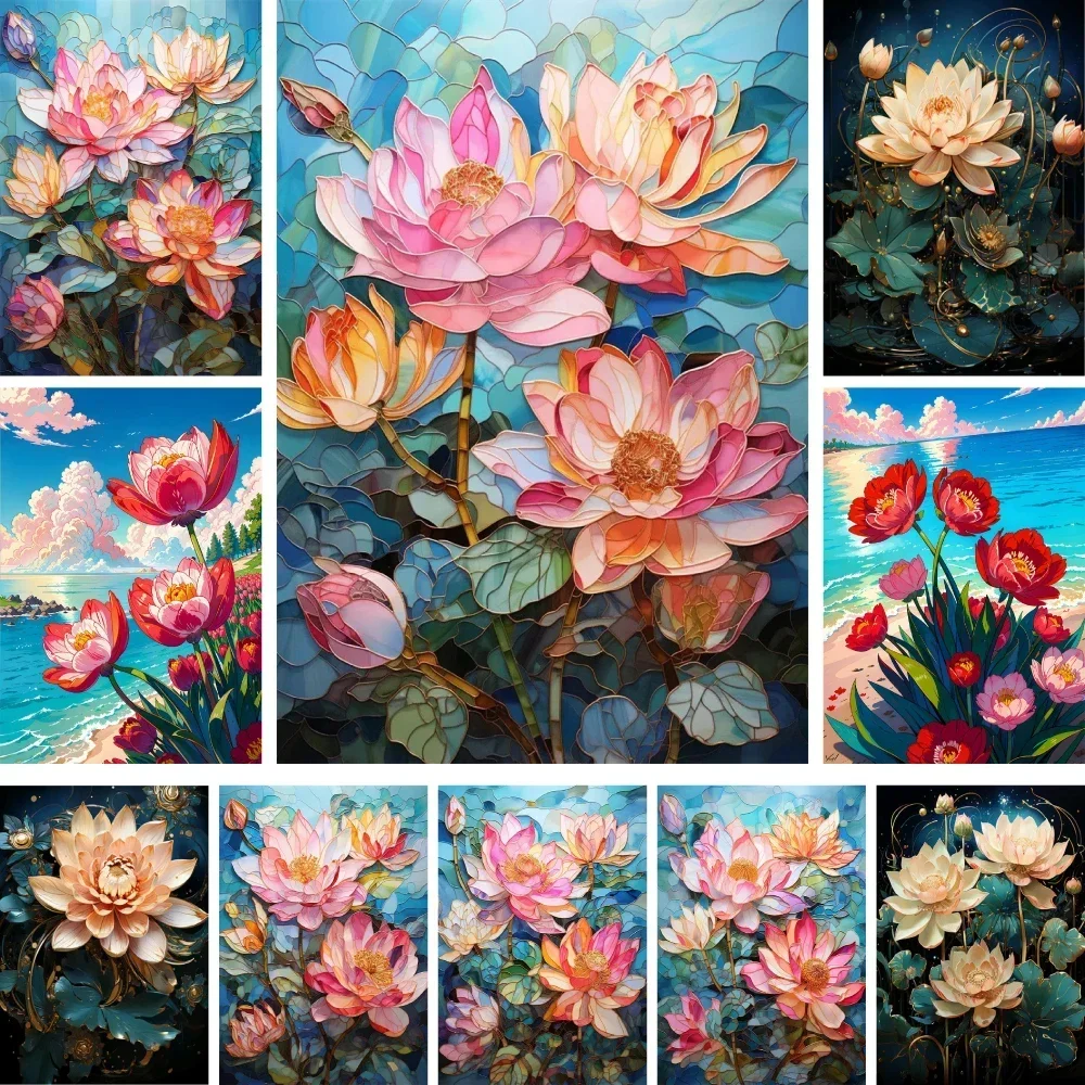 

540004 Flowers Lotus DIY Painting By Numbers Kit Oil Paints 50*70 Boards By Numbers Decorative Paintings Crafts For Drawing