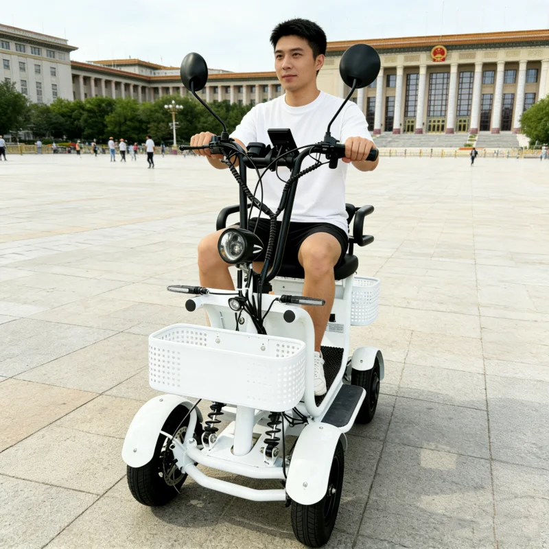 2WD 4 Wheel 6 Brakes Electric Scooter Commuting Elderly Basket Shopping Electric Moped Armrest Movable Seat