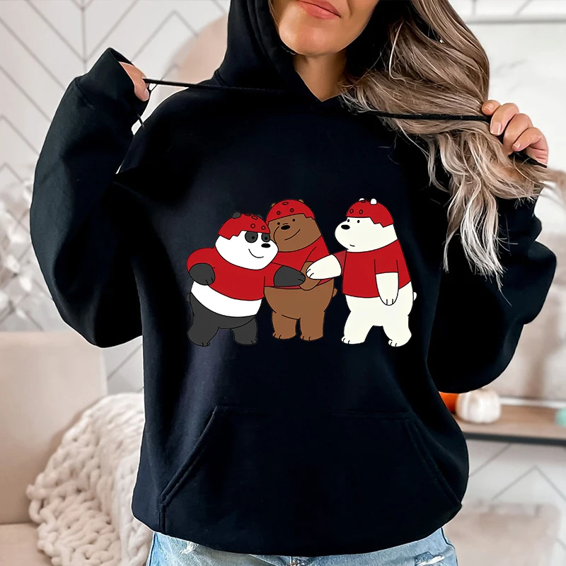 We Bare Bears Print Classic Women's Autumn and Winter Hoodie Casual Plush Sweater Loose Women's Clothing