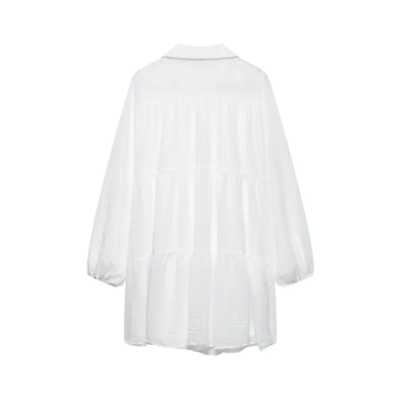 Branco mini vestidos mulher elegante casual solto em camadas emenda vestidos de mangas compridas 2025 nova primavera verão vestidos de festa à noite