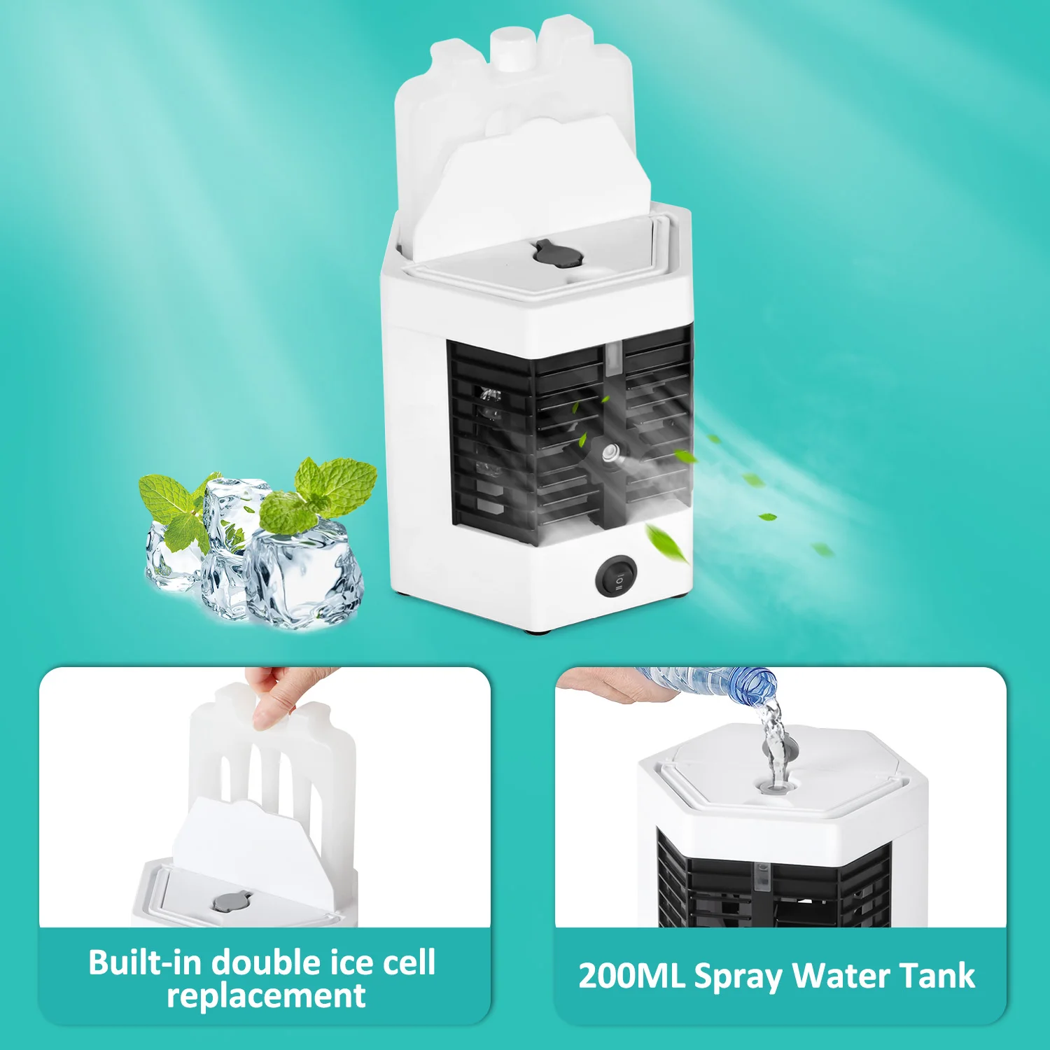 3 in 1 Portable Air Conditioner, Humidifier and Fan - with USB Charging, Suitable for Home and Office Use, Great for cooling, humidifying and air purification in home and office, Portable Air Conditioner view 4