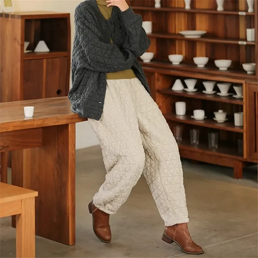 Thicken Warm Quilted Cotton Bloomers Pants Casual Winter Womens Pantalones High Waist 5xl Harem Joggers