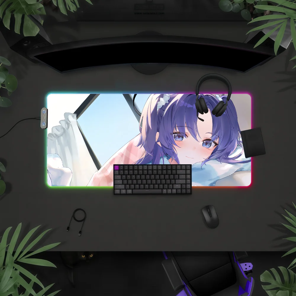 

Игровой коврик для мыши Game Blue Archive Yuuka с RGB LED подсветкой, красочный, для игровой клавиатуры, нескользящий, водонепроницаемый, для стола