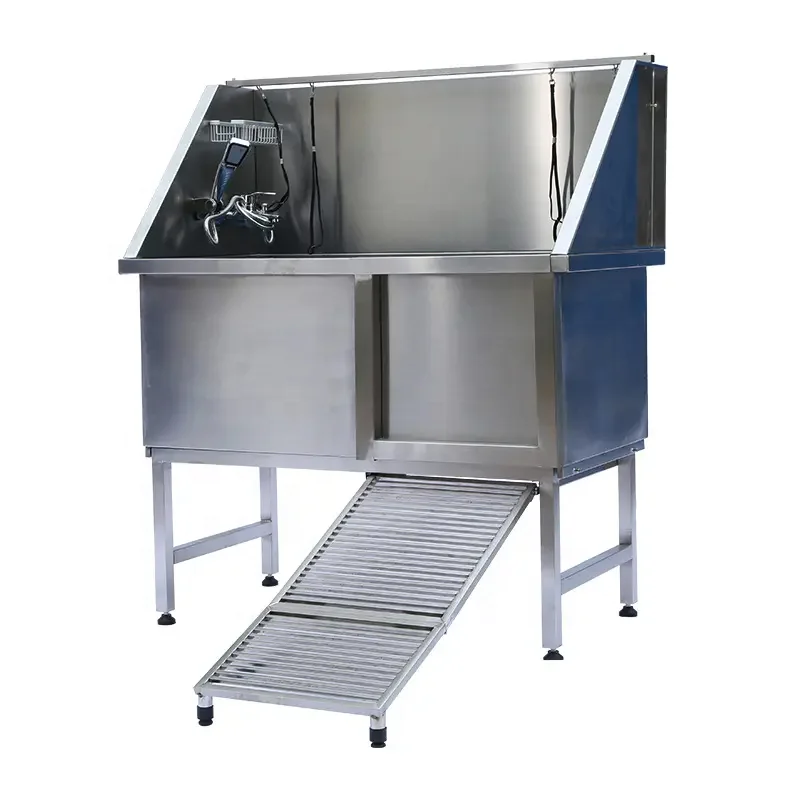 

！@Professional Dog Grooming Tub Stainless Steel Pet Bathing Tub Large Dog Wash Tub With Faucet Walk-in Ramp