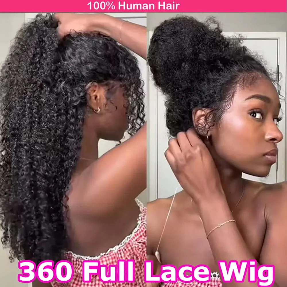 

Kinky Curly 360 HD Full Lace Front Wigs Human Hair Pre Plucked Glueless Wig Invisible Drawstring 100% Brazilian Human Hair Wig